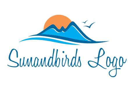 sun and birds over hills travel logo