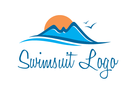 sun and birds over hills travel logo