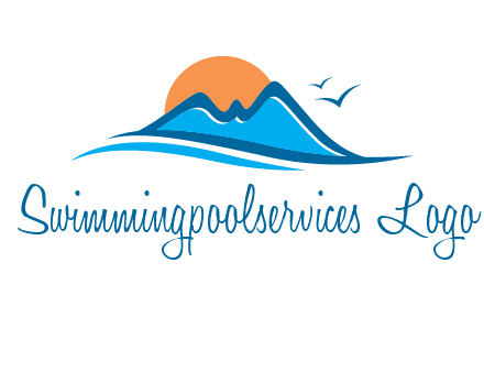 sun and birds over hills travel logo