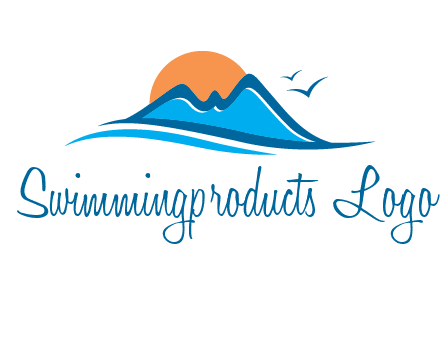 sun and birds over hills travel logo