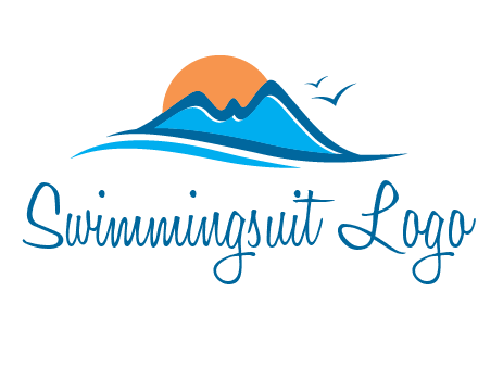 sun and birds over hills travel logo
