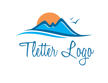 sun and birds over hills travel logo