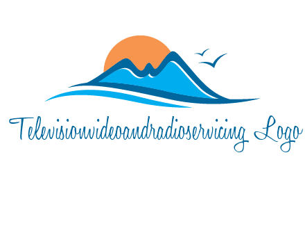 sun and birds over hills travel logo