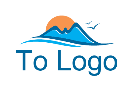 sun and birds over hills travel logo