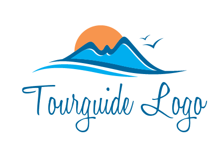 sun and birds over hills travel logo