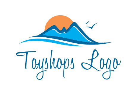 sun and birds over hills travel logo