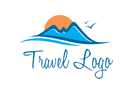 sun and birds over hills travel logo