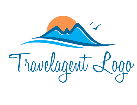 sun and birds over hills travel logo