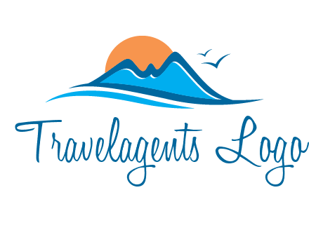 sun and birds over hills travel logo