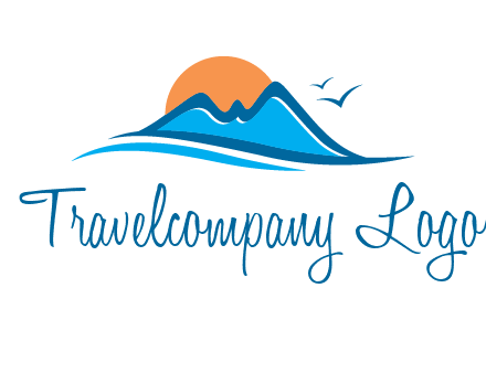 sun and birds over hills travel logo