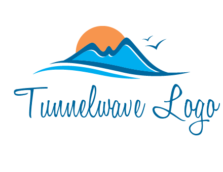 sun and birds over hills travel logo