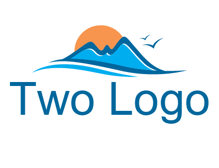 sun and birds over hills travel logo
