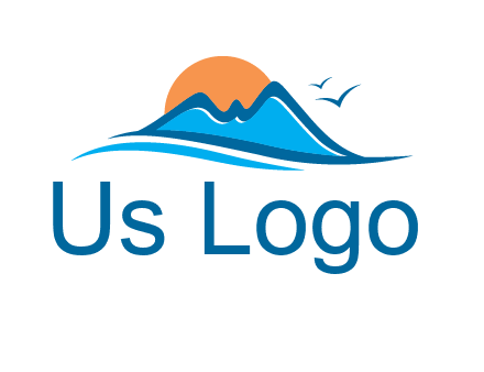 sun and birds over hills travel logo