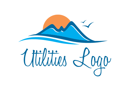 sun and birds over hills travel logo