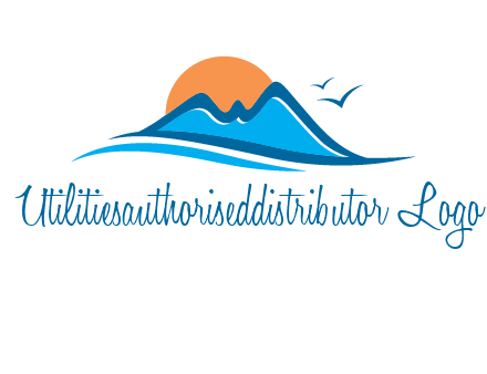 sun and birds over hills travel logo