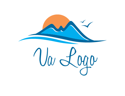 sun and birds over hills travel logo