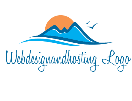 sun and birds over hills travel logo