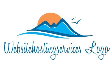 sun and birds over hills travel logo