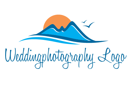 sun and birds over hills travel logo