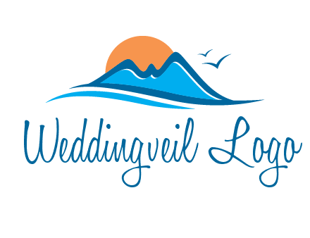 sun and birds over hills travel logo