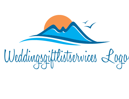 sun and birds over hills travel logo