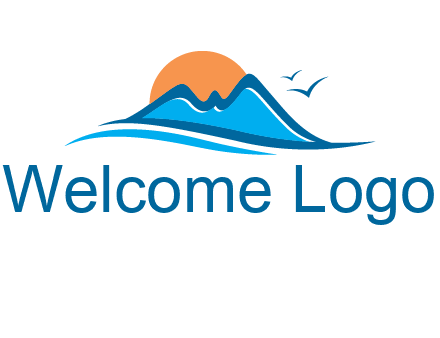 sun and birds over hills travel logo