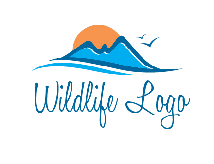 sun and birds over hills travel logo