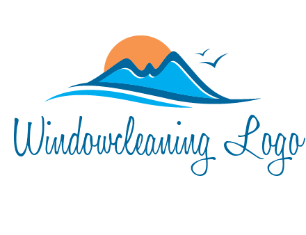sun and birds over hills travel logo