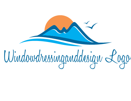 sun and birds over hills travel logo