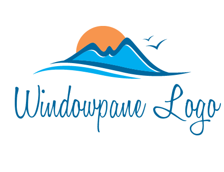 sun and birds over hills travel logo