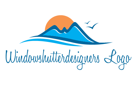 sun and birds over hills travel logo