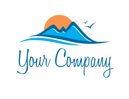 sun and birds over hills travel logo