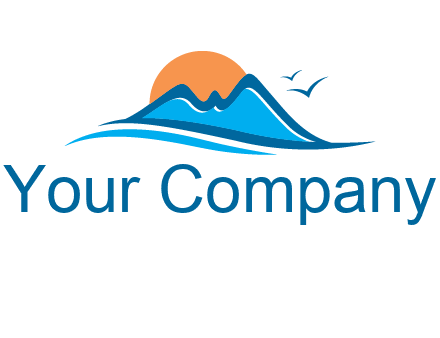 sun and birds over hills travel logo