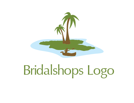 man rowing canoe to palm trees island illustration