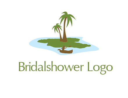 man rowing canoe to palm trees island illustration