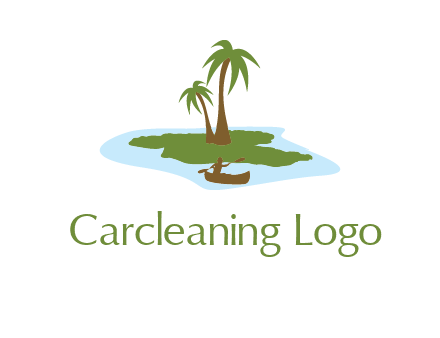 man rowing canoe to palm trees island illustration