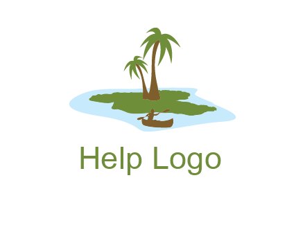 man rowing canoe to palm trees island illustration