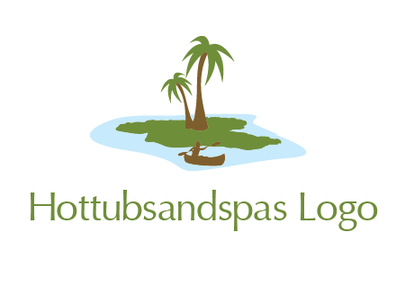 man rowing canoe to palm trees island illustration