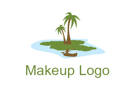 man rowing canoe to palm trees island illustration