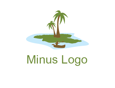 man rowing canoe to palm trees island illustration