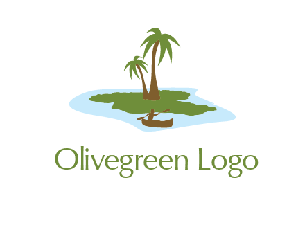 man rowing canoe to palm trees island illustration
