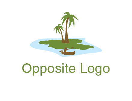 man rowing canoe to palm trees island illustration