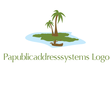man rowing canoe to palm trees island illustration