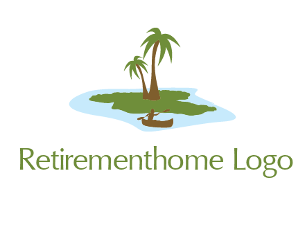 man rowing canoe to palm trees island illustration