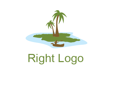 man rowing canoe to palm trees island illustration