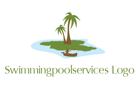 man rowing canoe to palm trees island illustration