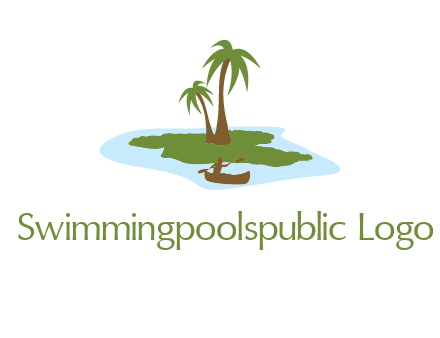 man rowing canoe to palm trees island illustration