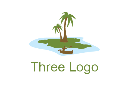 man rowing canoe to palm trees island illustration