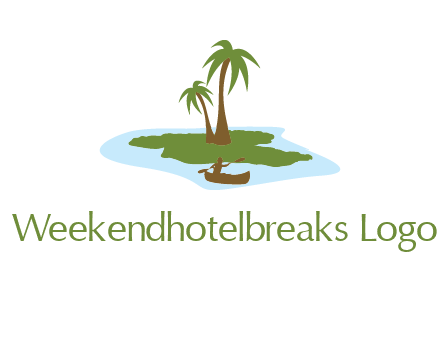 man rowing canoe to palm trees island illustration