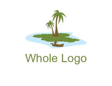 man rowing canoe to palm trees island illustration